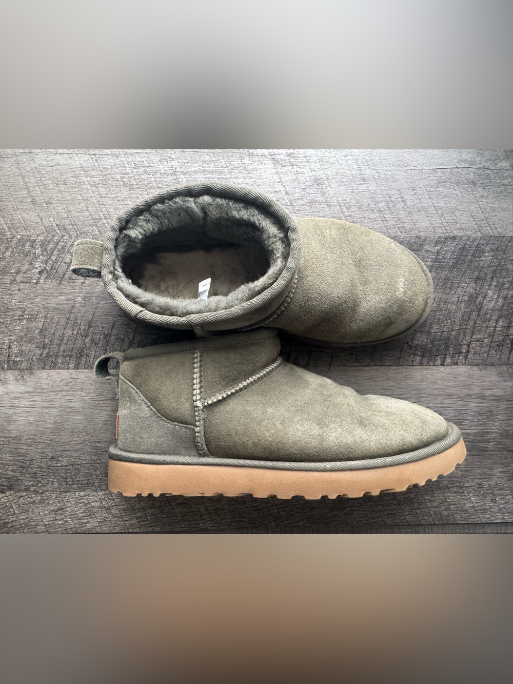 UGG Classic Ultra Mini Olive Green Suede Boots Women’s Size 8